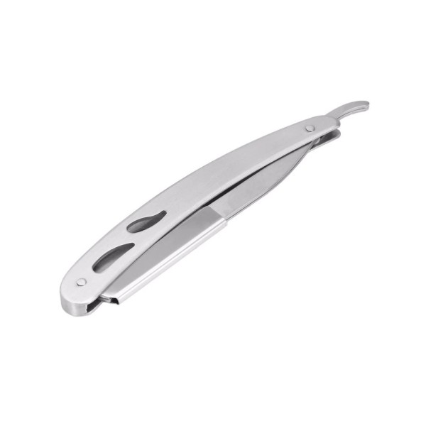 Metallic barber razor with classic blade for haircut / shaving, silver color